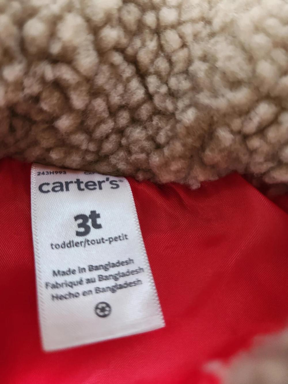 Carter's Red and Black Quilted Puffer Jacket with Sherpa Collar